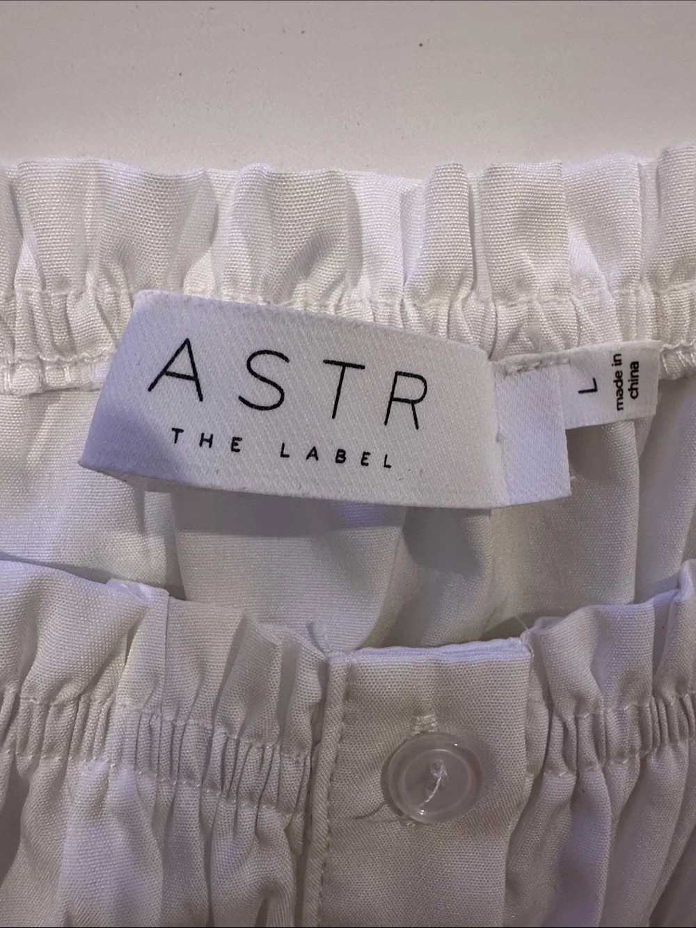 Astr The Label White Smocked Puff Sleeve Peplum Top Sz Large